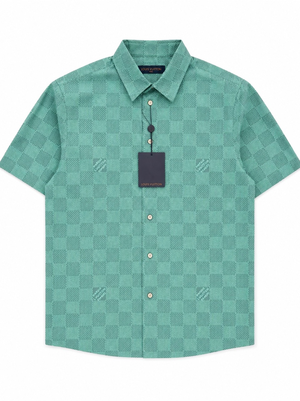 Louis Vuitton Teal Check Cotton Short-Sleeve Shirt